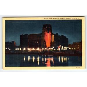 Night View Mayfair Theatre Linen Postcard Asbury Park New Jersey Beach Town